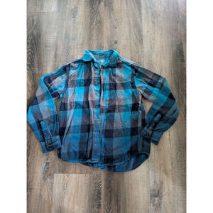 Boys Wonder Nation Flannel Shirt XL (14-16) Blue Plaid